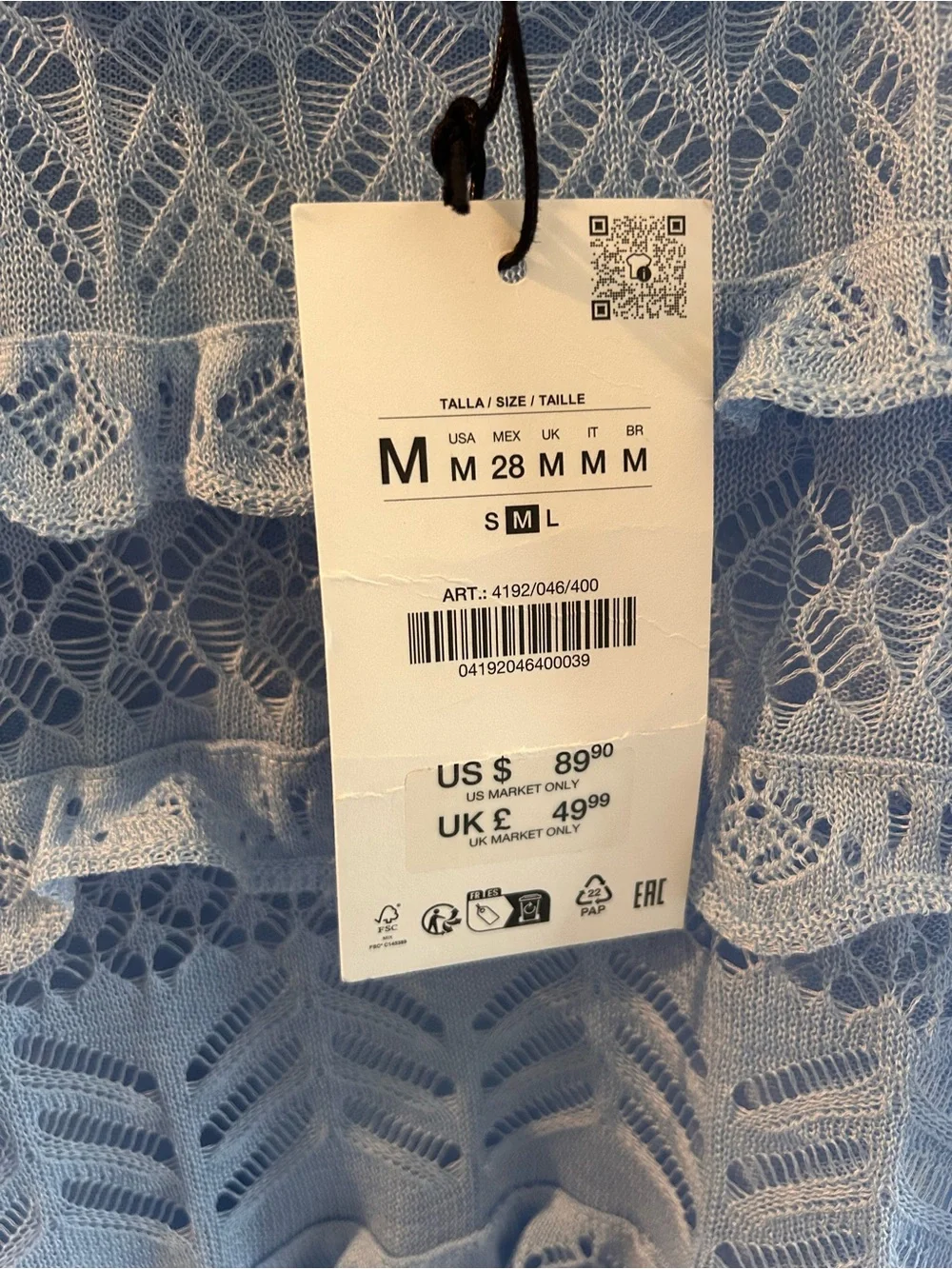 NWT Zara Light Blue Crochet Maxi Dress - Picture 4 of 4
